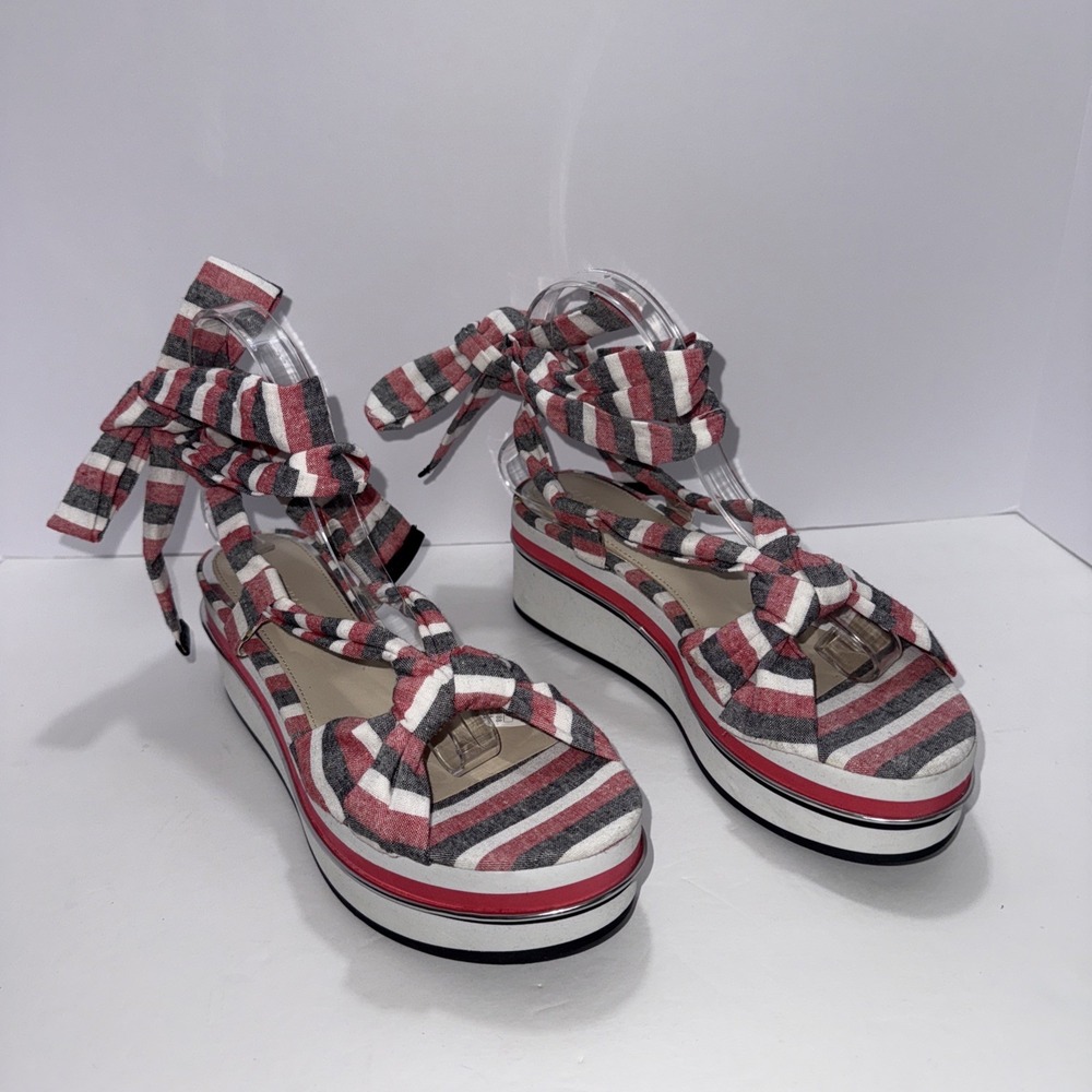 Zara Women Ankle Lace up Tie Platform Sandals Size 9.5 Boho Festival Summer Y2K
